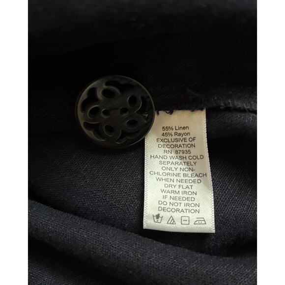 Susan Graver Linen Blend Blazer Jacket XL Navy Blue Crochet Detail Boho Classic - Picture 12 of 12